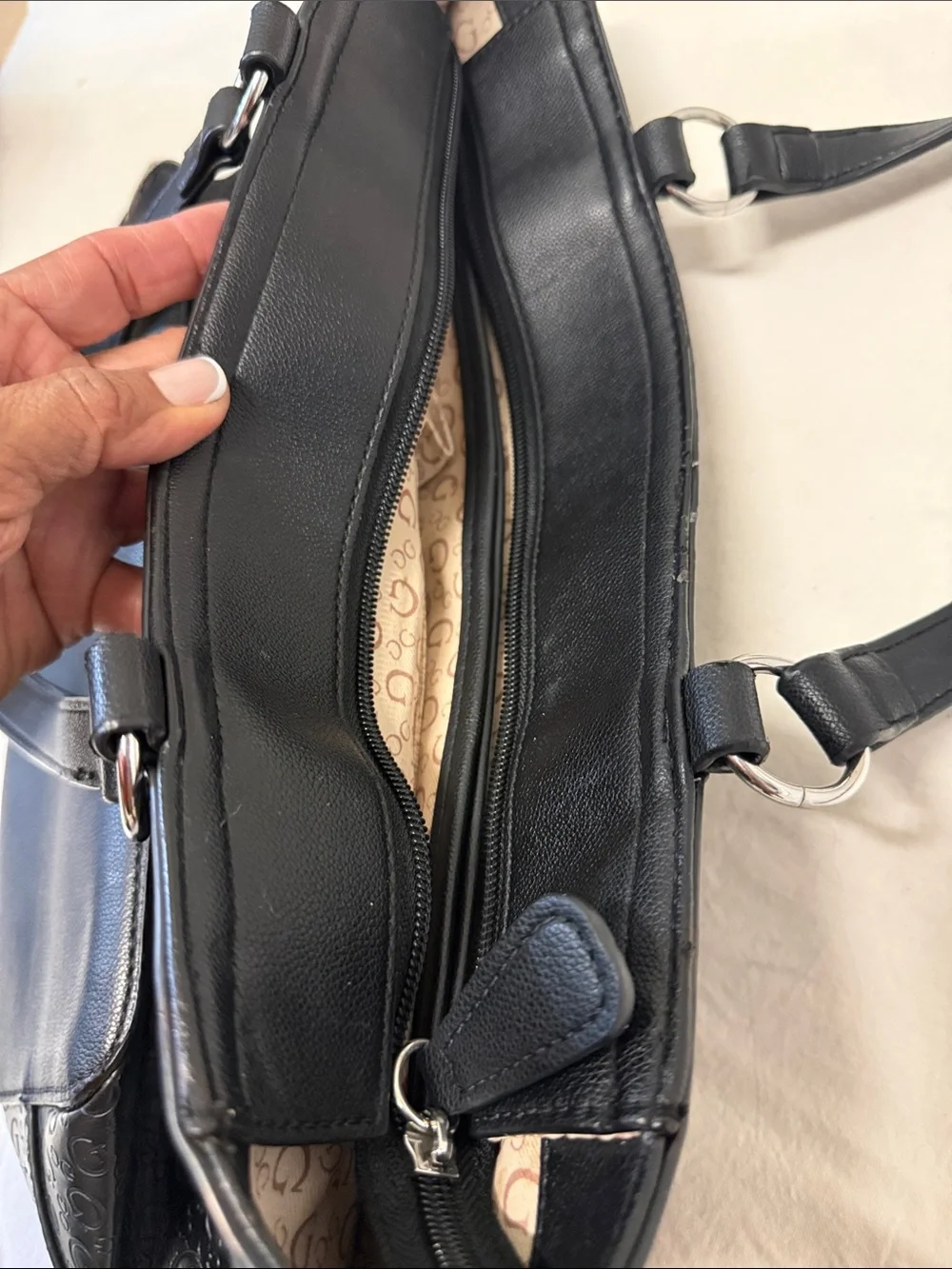 GUESS Black Monogram Debossed Tote Bag - Great Condition